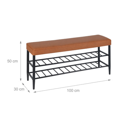 Shoe Storage Bench, Faux Leather, 2 Shelves