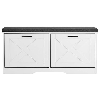 Shoe Storage Bench With Flip Drawers, Cushioned Seat
