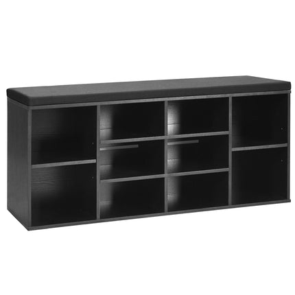 Shoe Storage Bench With Padded Seat, 10-Cube, Black