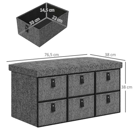 Shoe Storage Bench with Cushion, 6 Drawers, MDF, Dark Grey