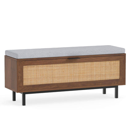 Shoe Storage Bench with Padded Cushion and Flip-Down Door, Brown, 100 cm