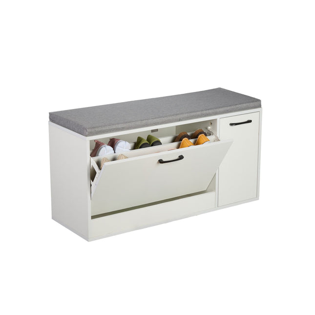 Shoe Storage Bench with Padded Seat and Cupboard