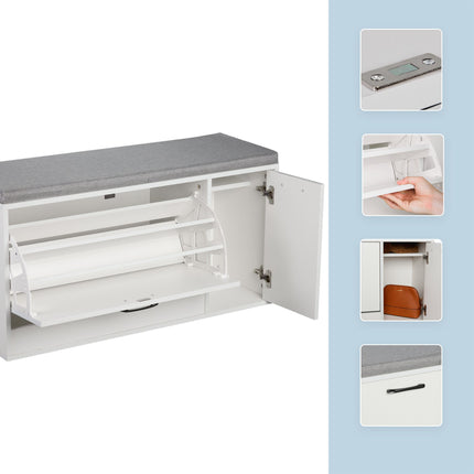 Shoe Storage Bench with Padded Seat and Cupboard