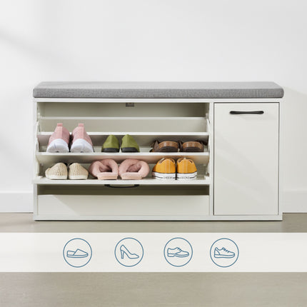 Shoe Storage Bench with Padded Seat and Cupboard