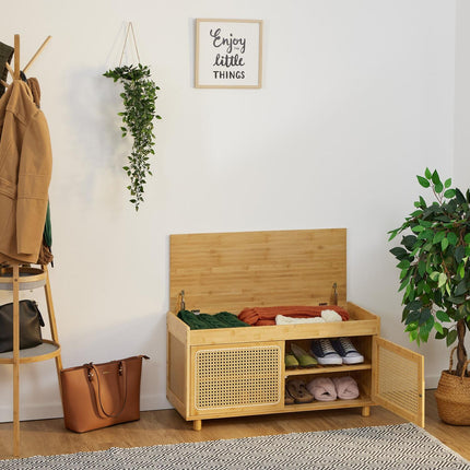 Shoe Storage Bench with Seat and Rattan-Look Doors