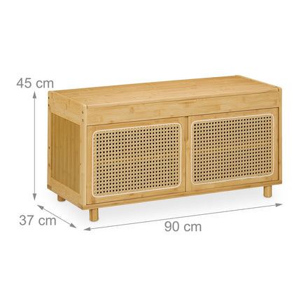 Shoe Storage Bench with Seat and Rattan-Look Doors