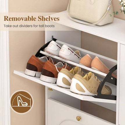 Shoe Storage Cabinet with 4 Flip Drawers, White