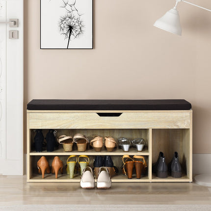 Shoe bench shoe chest of drawers shoe rack with seat cushion wood 104 x 48 x 30 cm white/natural-natural