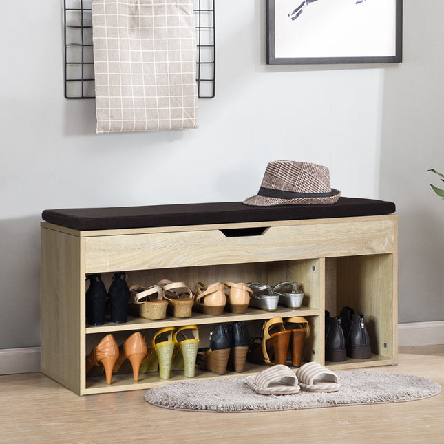Ławka na buty komoda na buty stojak na buty z poduszką do siedzenia drewno 104 x 48 x 30 cm biały/naturalny-naturalny