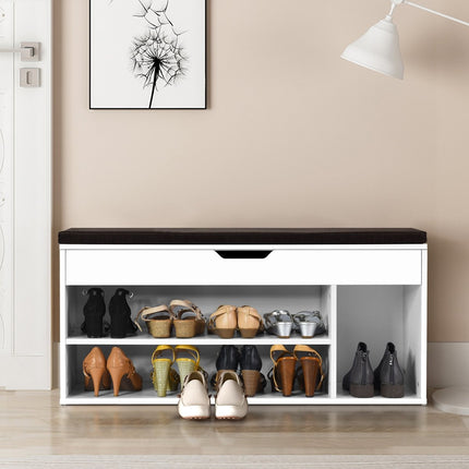 Shoe bench shoe chest of drawers shoe rack with seat cushion wood 104 x 48 x 30 cm white/natural white