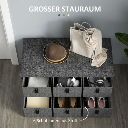 Shoe bench for hall, dark grey, 6-pair storage