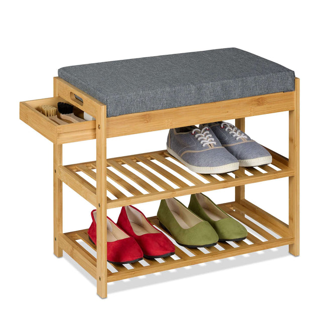 Shoe bench with seat and drawer