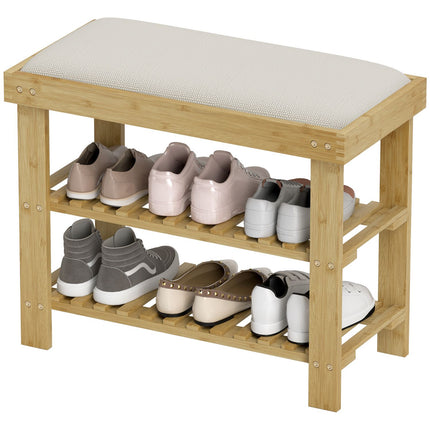 Bamboo Shoe bench with storage, Cream white, 60x29x49 cm