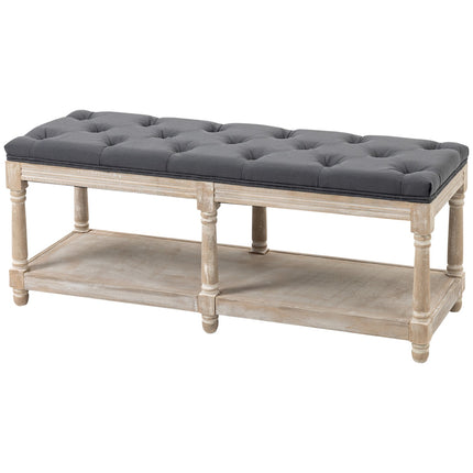 Shoe bench with storage, padded seat, gray linen, 115x40x48 cm