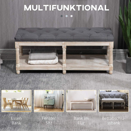 Shoe bench with storage, padded seat, gray linen, 115x40x48 cm