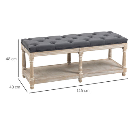 Shoe bench with storage, padded seat, gray linen, 115x40x48 cm
