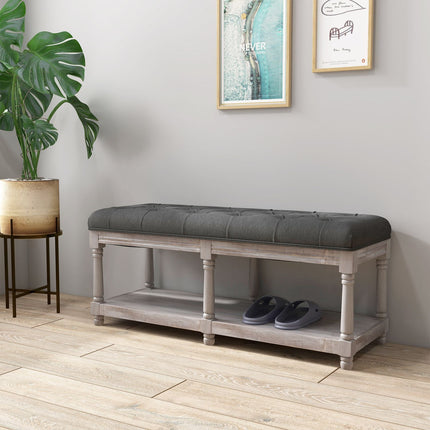 Shoe bench with storage, padded seat, gray linen, 115x40x48 cm