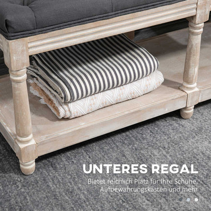 Shoe bench with storage, padded seat, gray linen, 115x40x48 cm
