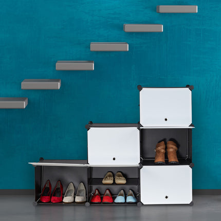 Shoe cabinet black and white with 12 compartments