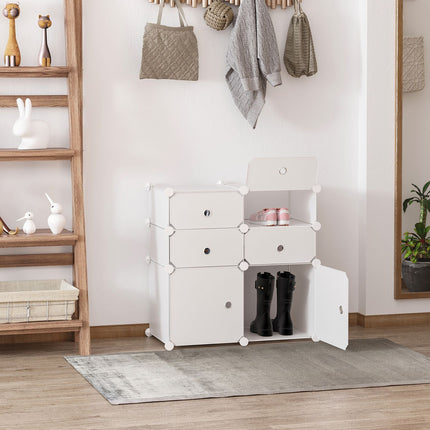 Shoe cabinet with storage drawers, plastic & steel, white 75x37x73cm