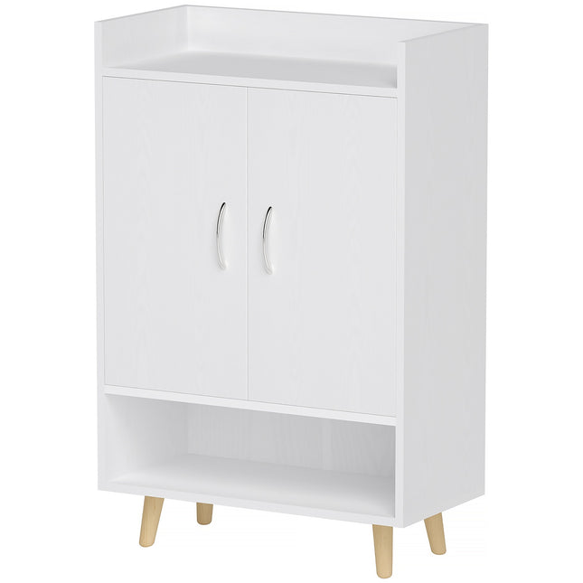 Szafka na buty, stojak na buty z drzwiami i półkami, na 12 butów, nowoczesna komoda na buty, stojaki na buty do przedpokoju i wejścia, lite drewno, 60 x 30 x 92 cm, biały