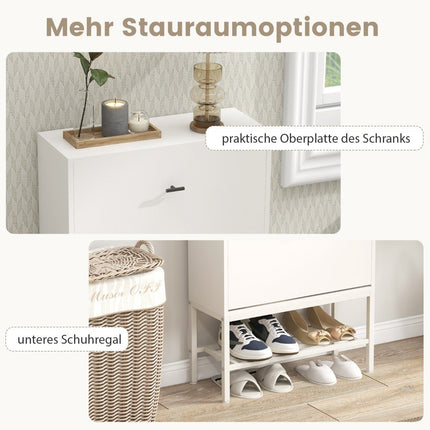 Shoe cabinet with 2 flaps &amp; 4 shelves &amp; Open shelf shoe tipper shoe rack white