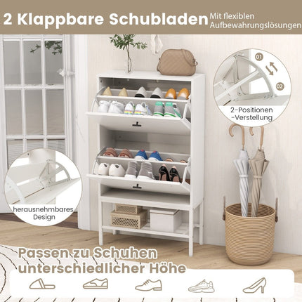 Shoe cabinet with 2 flaps &amp; 4 shelves &amp; Open shelf shoe tipper shoe rack white