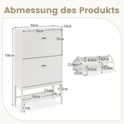 Shoe cabinet with 2 flaps &amp; 4 shelves &amp; Open shelf shoe tipper shoe rack white