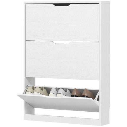 Slim white shoe cabinet for 9-12 pairs, 3 flaps, 80x17x108 cm