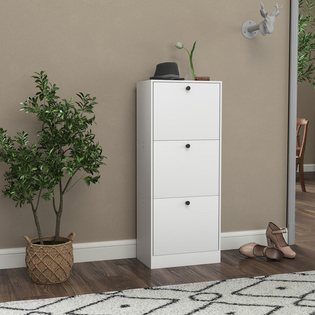 Szafka na buty z 3 klapami, wywrotka na buty, półka na buty z regulowaną przegrodą, wąska skrzynia na 12 par butów 47 x 28 x 115 cm, biała Aosom