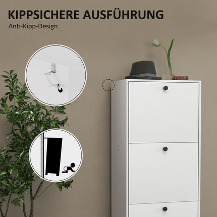 Shoe cabinet with 3 flaps, adjustable for 12 pairs