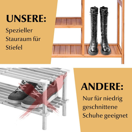 Shoe rack made of bamboo with 4 levels and handle shoe rack shoe storage natural