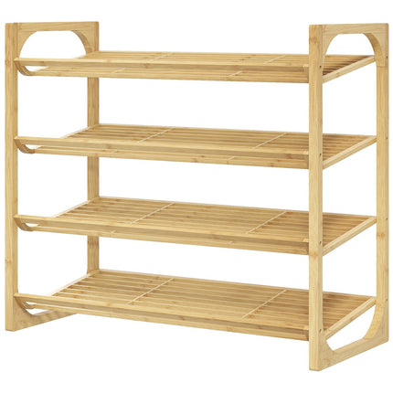 Bamboo shoe rack, 4 tiers, holds 12 pairs, natural