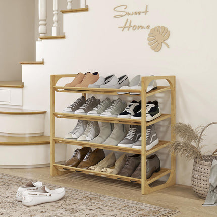 Bamboo shoe rack, 4 tiers, holds 12 pairs, natural