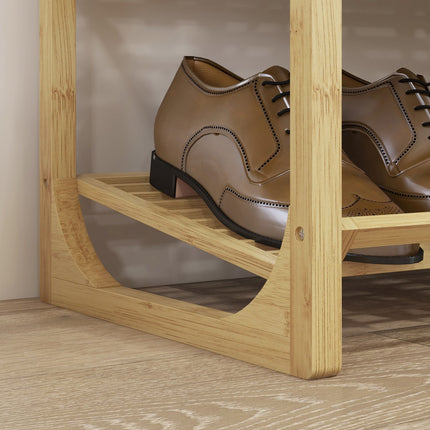 Bamboo shoe rack, 4 tiers, holds 12 pairs, natural