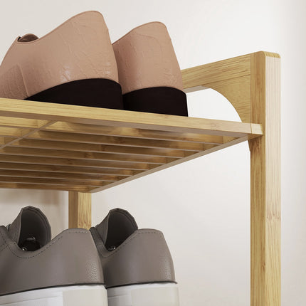 Bamboo shoe rack, 4 tiers, holds 12 pairs, natural