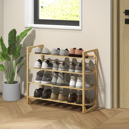 Bamboo shoe rack, 4 tiers, holds 12 pairs, natural