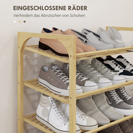 Bamboo shoe rack, 4 tiers, holds 12 pairs, natural