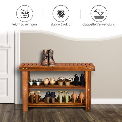 Shoe rack with bench & 2 shelves Shoe cabinet made of wood Shoe stand 70 x 28 x 45 cm