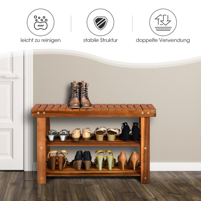 Półka na buty z ławką i 2 półkami Szafka na buty wykonana z drewna Stojak na buty 70 x 28 x 45 cm