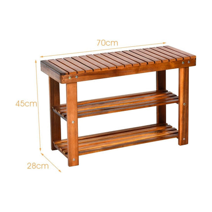 Shoe rack with bench & 2 shelves Shoe cabinet made of wood Shoe stand 70 x 28 x 45 cm