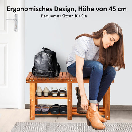 Shoe rack with bench & 2 shelves Shoe cabinet made of wood Shoe stand 87 x 28 x 45 cm