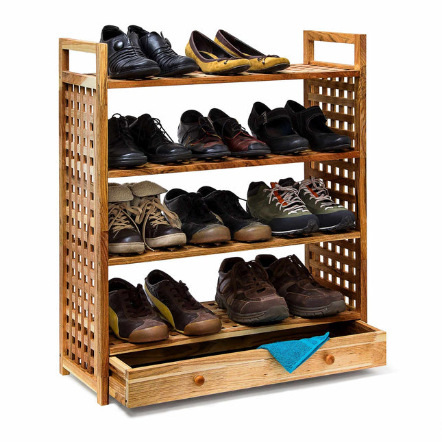 Shoe shelf in walnut wood with drawer