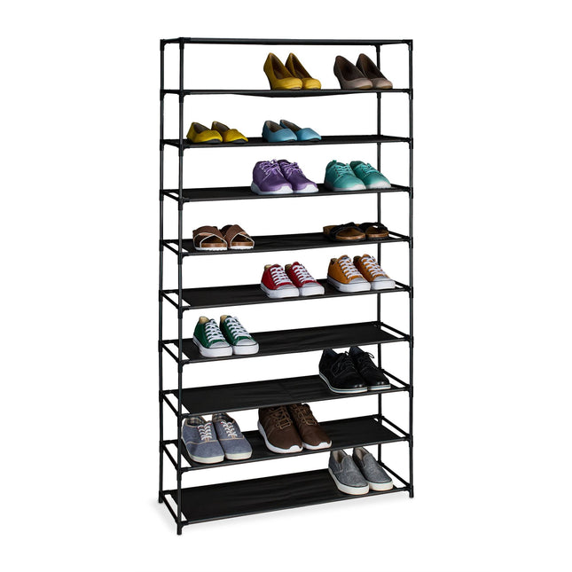 Shoe shelf with fabric levels