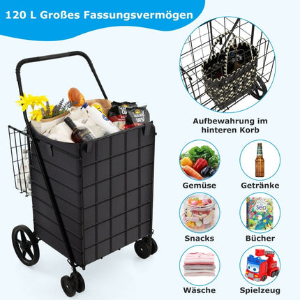 Shopping Cart with Oxford Lining, 120L Capacity, Foldable