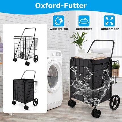 Shopping Cart with Oxford Lining, 120L Capacity, Foldable