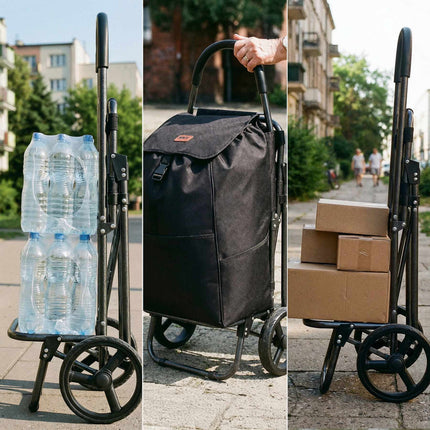 Shopping Trolley with Seat, 40L, Black, Steel Frame