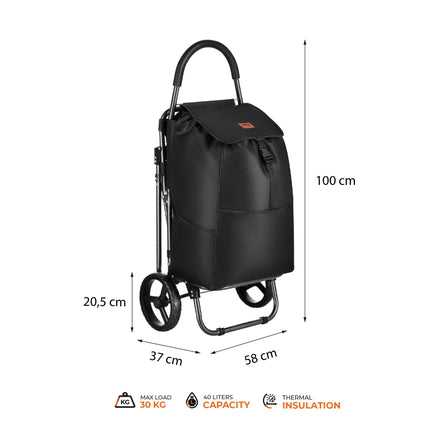 Shopping Trolley with Seat, 40L, Black, Steel Frame