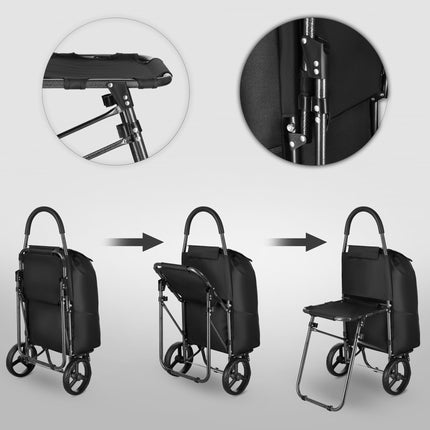 Shopping Trolley with Seat, 40L, Black, Steel Frame