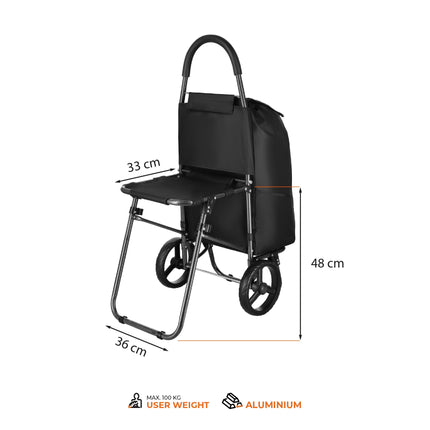 Shopping Trolley with Seat, 40L, Black, Steel Frame